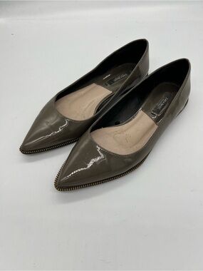 Zara grey Patent Pointed-Toe Flats with Zip-Edge Trim